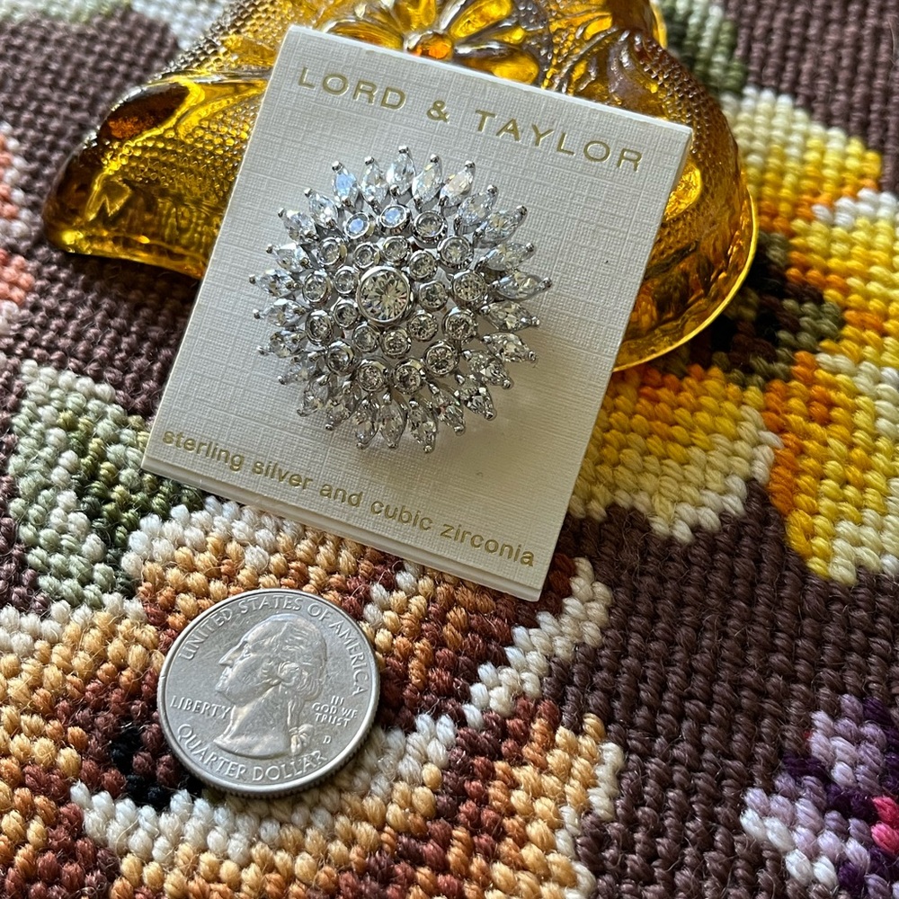 Lord & Taylor Silver Cubic Zirconia Sunburst Brooch - Picture 4 of 4